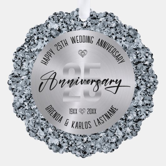 25e bruiloft Jubileum zilver en diamanten Ornament Kaart (Achterkant)
