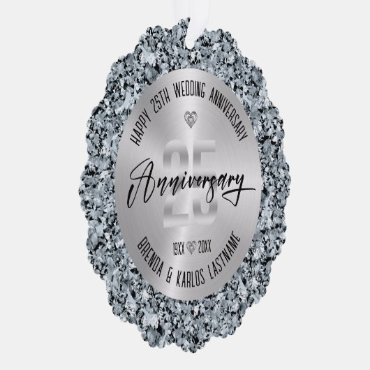25e bruiloft Jubileum zilver en diamanten Ornament Kaart (Rechts)