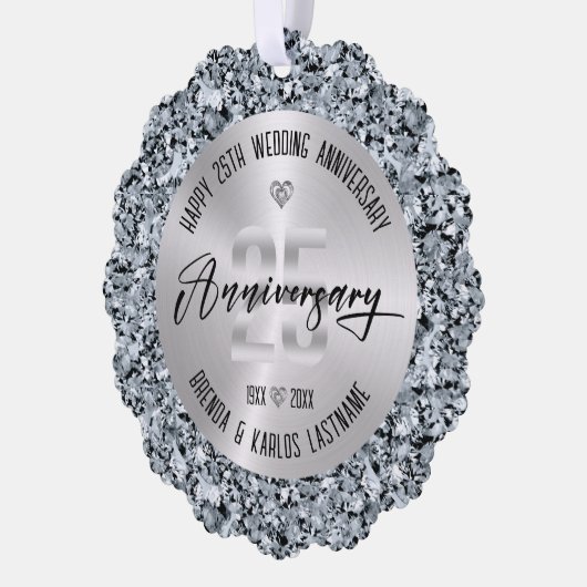 25e bruiloft Jubileum zilver en diamanten Ornament Kaart (Links)