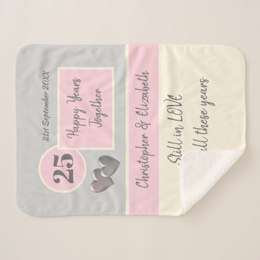 25e bruiloft Jubileum zilver en roze Sherpa Deken (Voorkant (horizontaal))