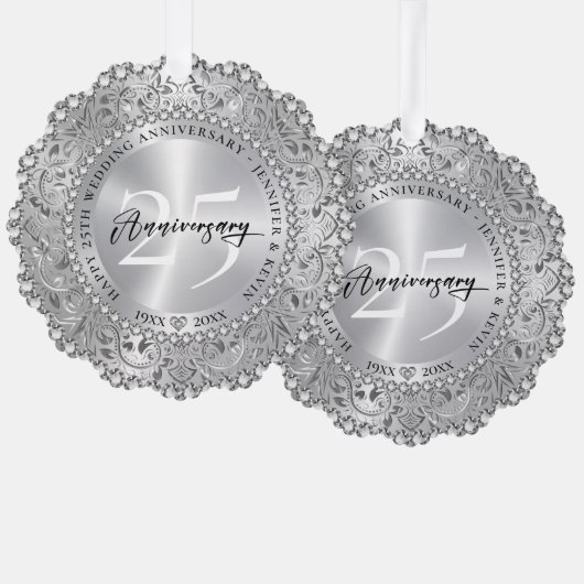 25e bruiloft Jubileum Zilver Mandala Bling Ornament Kaart (Voorkant / Achterkant)