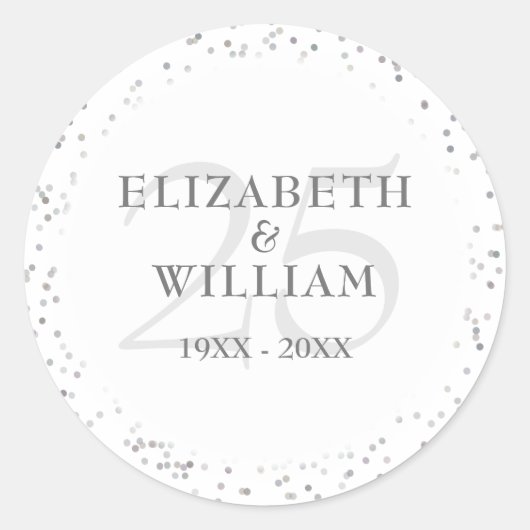 25e bruiloft Jubileum Zilver Stardust Ronde Sticker (Voorkant)