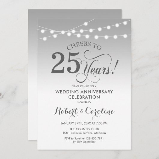 25e bruiloft Jubileum - Zilver Wit Kaart (Voorkant / Achterkant)