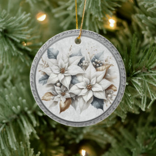 25e bruiloft Jubileum Zilver Witte Bloem Keramisch Ornament
