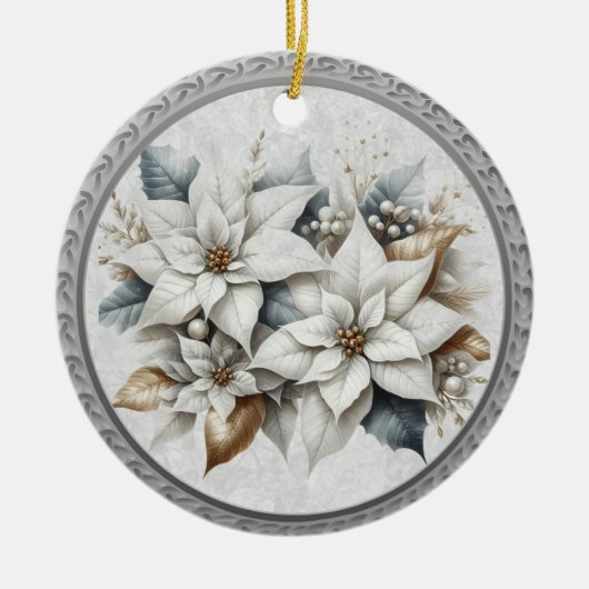 25e bruiloft Jubileum Zilver Witte Bloem Keramisch Ornament (Voorkant)