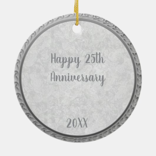 25e bruiloft Jubileum Zilver Witte Bloem Keramisch Ornament (Achterkant)
