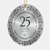 25e bruiloft Jubileum Zilver Zwart Lijst Keramisch Ornament (Links)