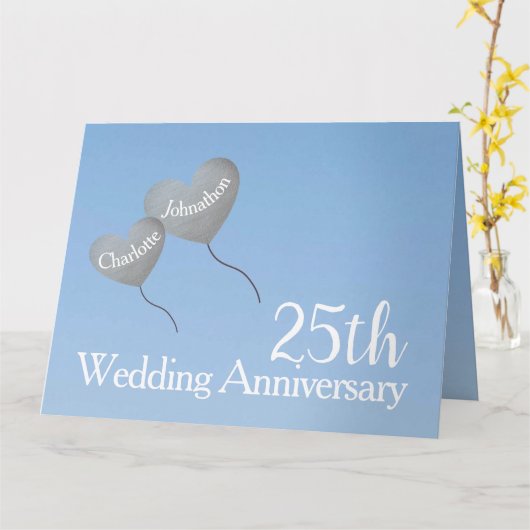 25e bruiloft Jubileum zilveren ballon groot Kaart (Gele Bloem)