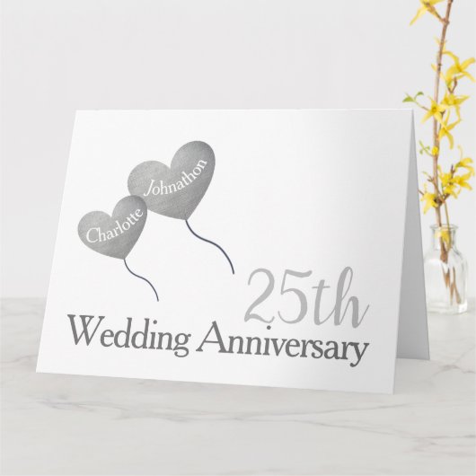 25e bruiloft Jubileum zilveren ballon groot Kaart (Gele Bloem)