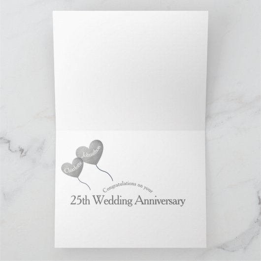 25e bruiloft Jubileum zilveren ballon groot Kaart (Binnen)