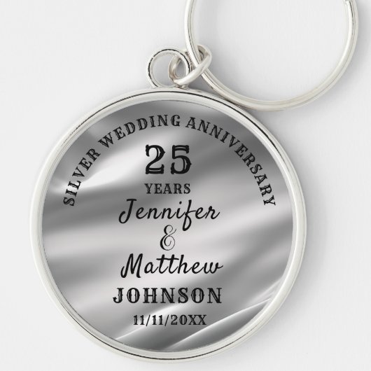25e BRUILOFT JUBILEUM Zilveren Bruiloft bewerkbaar Sleutelhanger (Voorkant)
