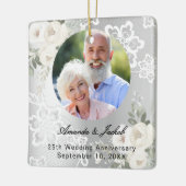 25e bruiloft Jubileum zilveren foto bloemen kant Keramisch Ornament (Links)