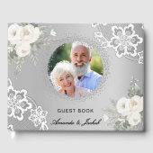25e bruiloft Jubileum zilveren foto kant bloemen Gastenboek (Voorkant)