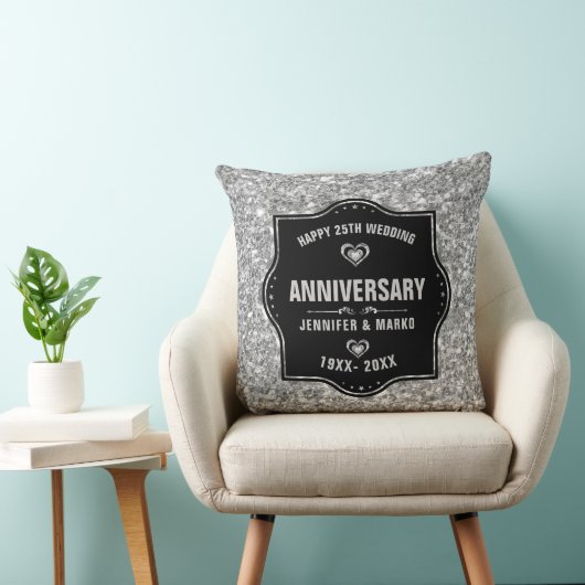 25e bruiloft Jubileum zwart en zilver glitter Kussen (Stoel)