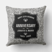 25e bruiloft Jubileum zwart en zilver glitter Kussen (Achterkant)