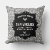 25e bruiloft Jubileum zwart en zilver glitter Kussen (Voorkant)