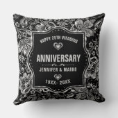 25e bruiloft Jubileum zwart en zilver ontwerp Kussen (Achterkant)