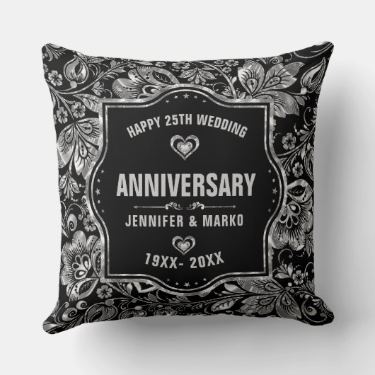 25e bruiloft Jubileum zwart en zilver ontwerp Kussen (Achterkant)