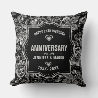 25e bruiloft Jubileum zwart en zilver ontwerp Kussen