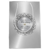 25e bruiloft Jubileum zwart Mandala op zilver Medium Cadeauzakje (Voorkant)