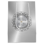 25e bruiloft Jubileum zwart Mandala op zilver Medium Cadeauzakje (Achterkant)