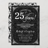 25e bruiloft Jubileum - Zwart Wit Damask Kaart (Voorkant / Achterkant)