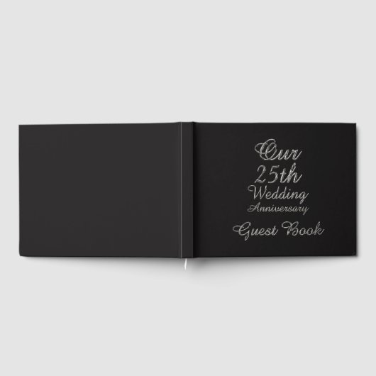 25e bruiloft Jubileum Zwart Zilver Typografie Gastenboek (Volledig)