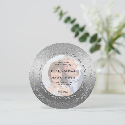 25e bruiloft met zilveren bruiloft kaart (Staand voorkant)