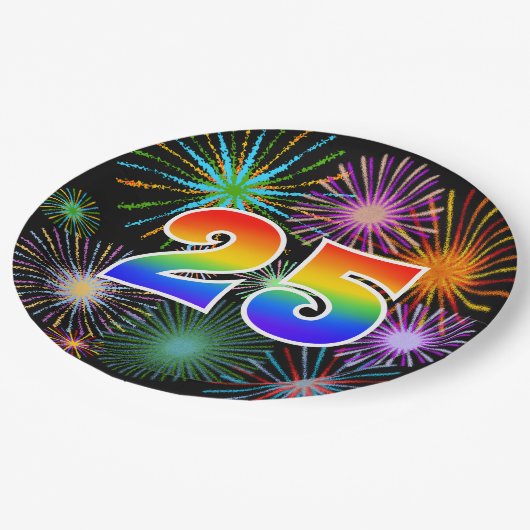 25e evenement - Fun, kleurrijk, vet, regenboog 25 Papieren Bordje (Gekanteld)