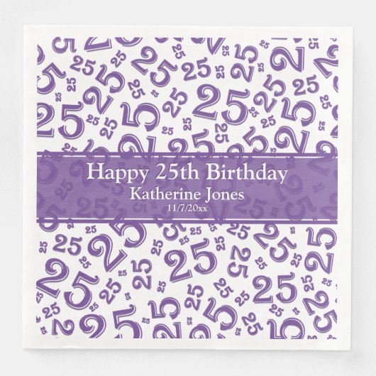 25e geboorte Aantal Aantal Patroon Paars/Wit Servet (Voorkant)
