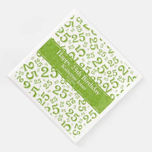 25e geboorte nummer nummerpatroon groen/wit servet (Hoek)
