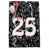 25e geboortedag ballonnen op zwarte glitter medium cadeauzakje (Voorkant)