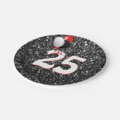 25e geboortedag ballonnen op zwarte glitter papieren bordje (Gekanteld)