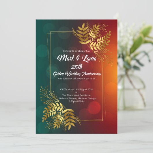 25e Golden Leaves in Love's Garden Jubileum Kaart (Staand voorkant)