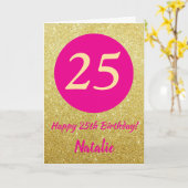 25e Happy Birthday Hot Pink en Gold Glitter Kaart (Gele Bloem)