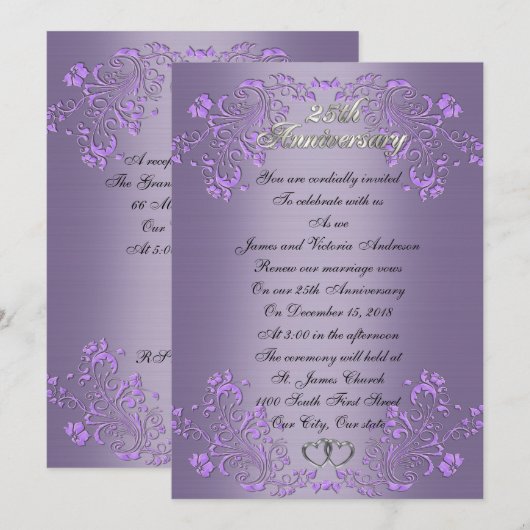 25e herdenkingsdag huwelijk hernieuwing lavender kaart (Voorkant / Achterkant)