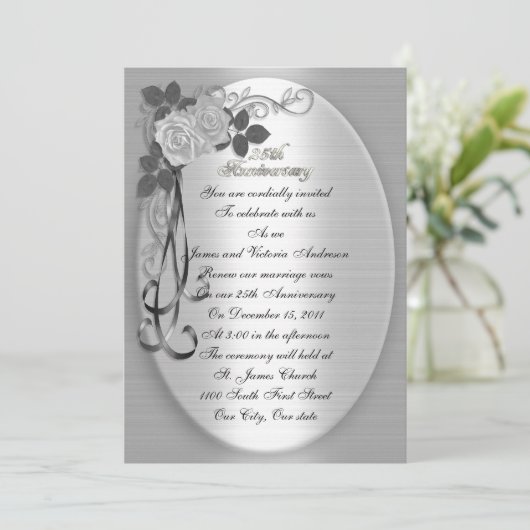 25e herdenkingsdag van de bruiloft Wit rozen Kaart (Staand voorkant)