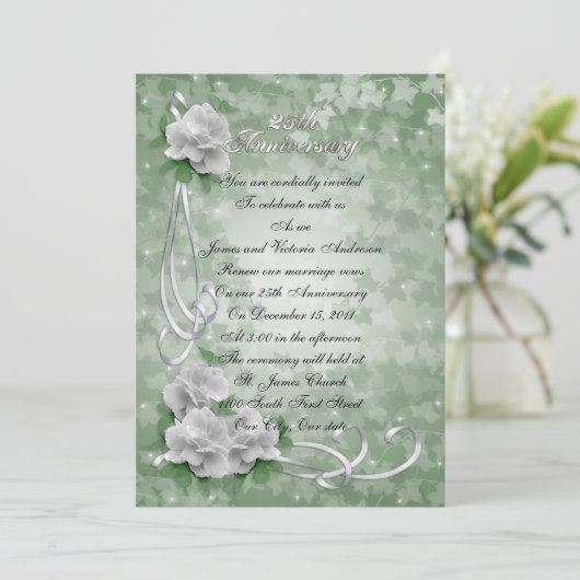 25e herdenkingsdag van de bruiloft Wit rozen Kaart (Staand voorkant)