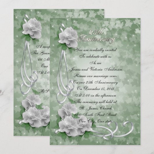 25e herdenkingsdag van de bruiloft Wit rozen Kaart (Voorkant / Achterkant)