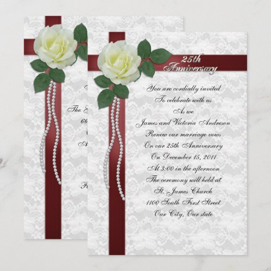 25e herdenkingsdag van het huwelijk Witte roos Kaart (Voorkant / Achterkant)