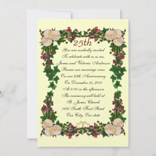 25e hernieuwing huwelijksdag vow uitnodiging tot h (Voorkant)