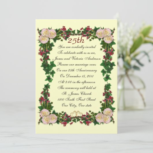 25e hernieuwing huwelijksdag vow uitnodiging tot h (Staand voorkant)