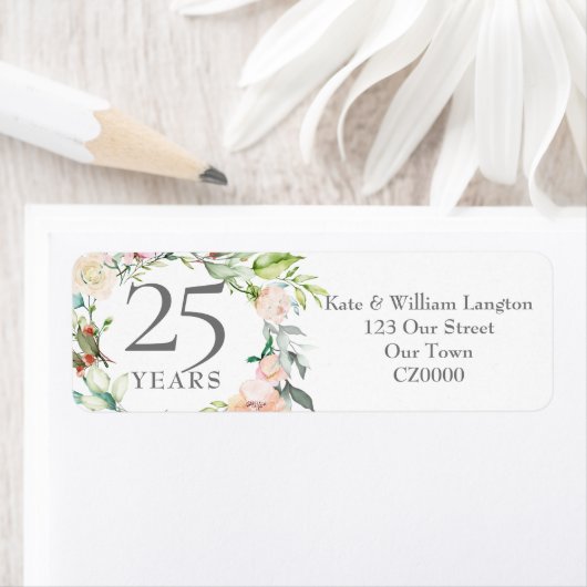 25e huwedelijksjubileum rozen krans adres etiket (Insitu)
