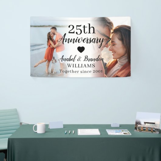 25e huwelijksjubileum aangepaste 2 foto-collage spandoek (Beurs)