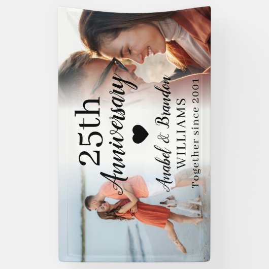 25e huwelijksjubileum aangepaste 2 foto-collage spandoek (Verticaal)