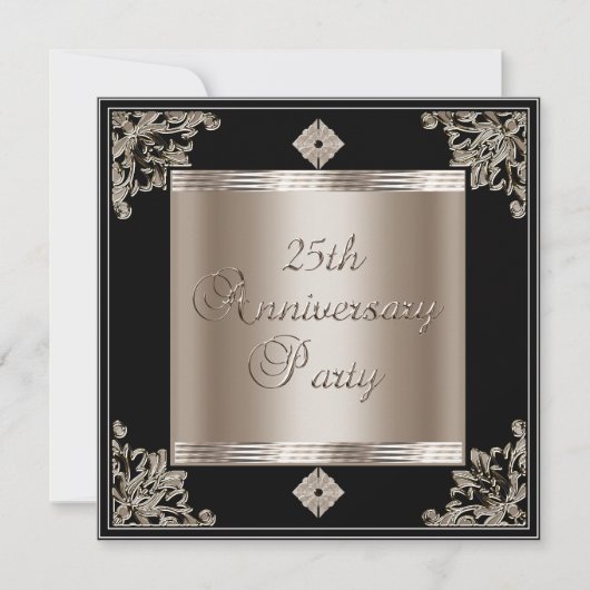 25e huwelijksjubileum Art Deco zwart sepia Kaart (Voorkant)