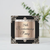 25e huwelijksjubileum Art Deco Zwarte koffie Kaart (Staand voorkant)