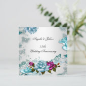 25e huwelijksjubileum Blauwe bloem Roze Kaart (Staand voorkant)