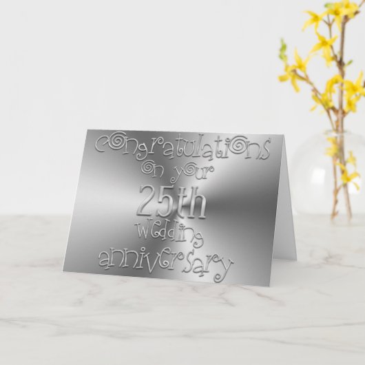 25e huwelijksjubileum Chic Zilveren Typografie Kaart (Gele Bloem)