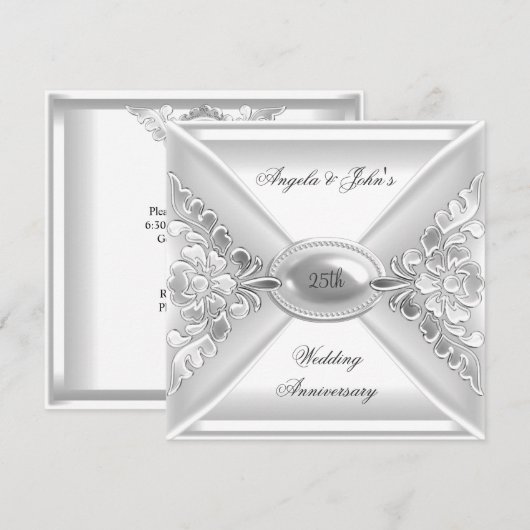 25e huwelijksjubileum Elegant Zilver Wit Kaart (Voorkant / Achterkant)
